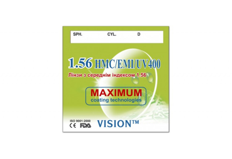 Лінзи полімерні Vision HMC / EMI / UV400 з індексом 1.56
