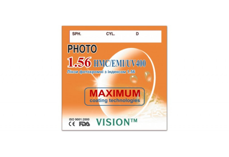 Линзы полимерные  фотохромные Vision HMC/EMI/UV400/Photo с индексом 1.56 